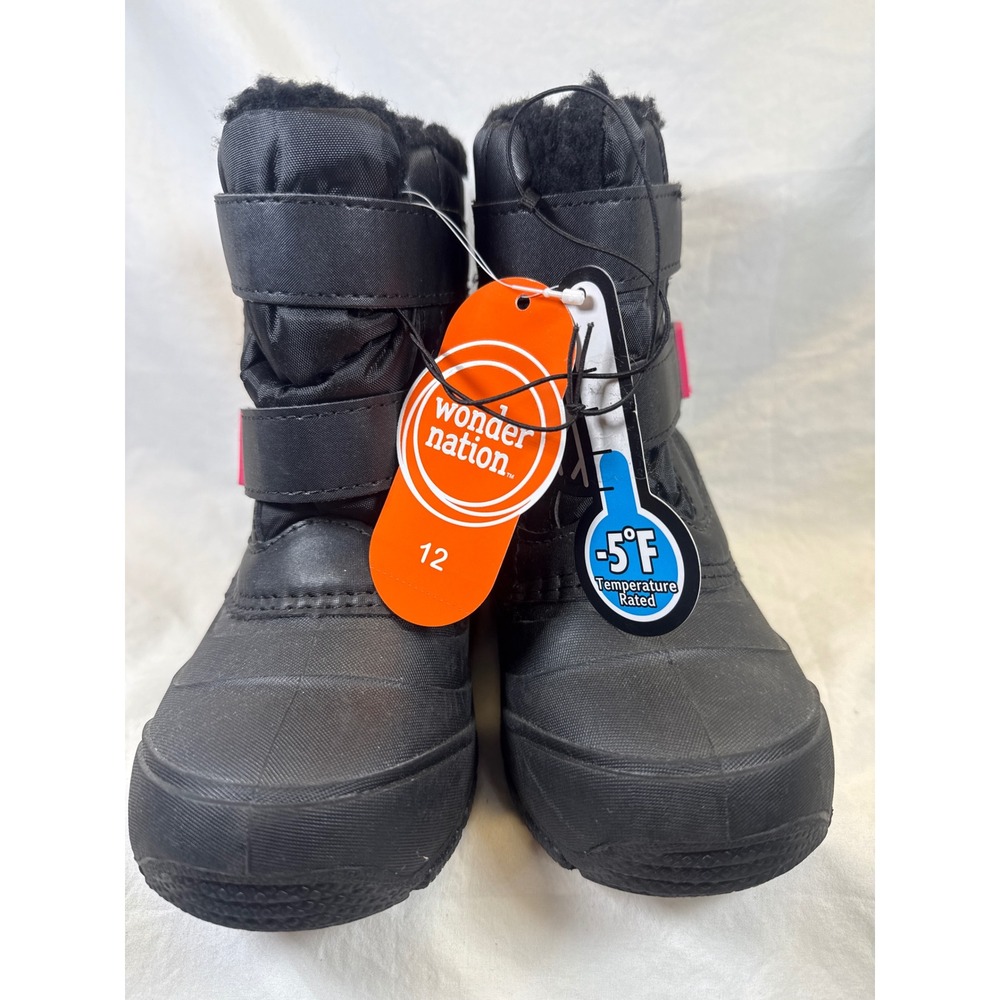 Wonder Nation Kids Black Pink Winter Snow Boots -5F Rated Size 12 NEW